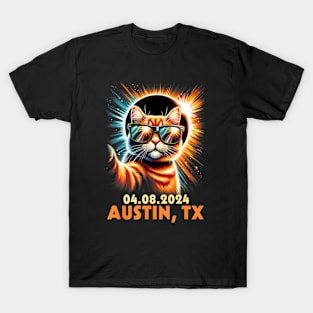 Cat Taking A Selfie Total Solar Eclipse 2024 Austin Texas T-Shirt